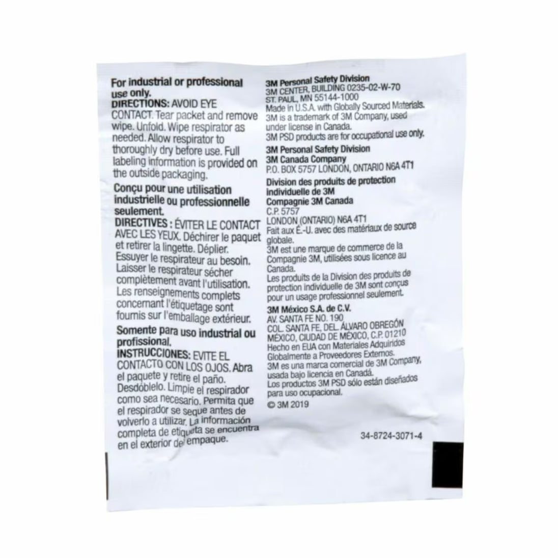 3M 504 back of wipe package