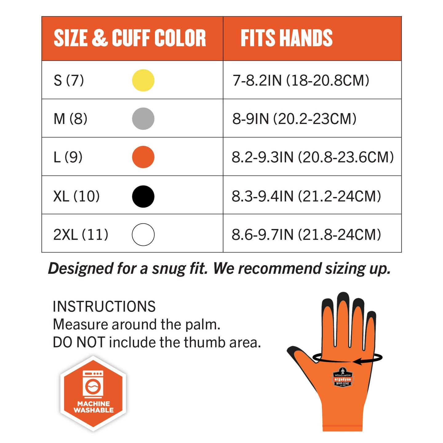 Ergodyne 17672 Size Chart